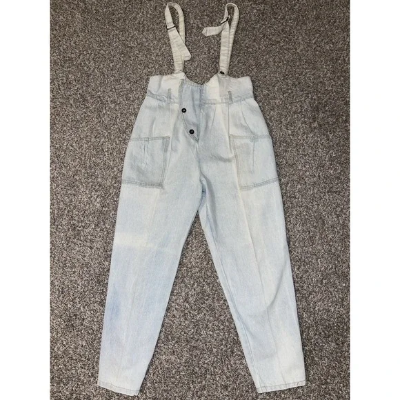 Vintage 80s 90s SWAT Light Acid Wash Denim Jeans Jumpsuit Overalls Size 9 - Picture 1 of 16